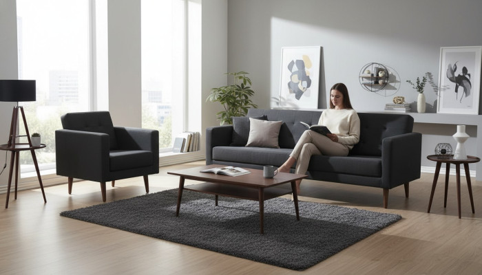 Komplette Sofagarnitur Sessel Dreisitzer Stil Möbel Arbeitszimmer 