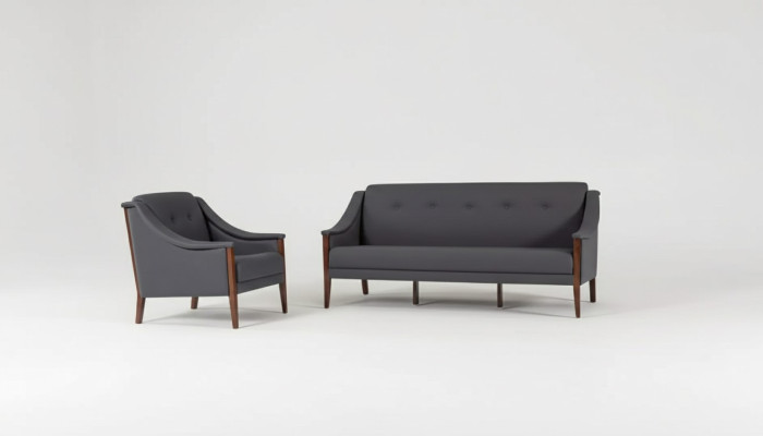 Graue Polster Sofagarnitur Dreisitzer Sessel Komplettes Modern 2tlg Neu