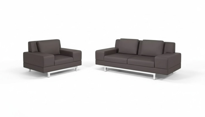 Graue Couchgarnitur Dreisitzer Sessel Sofagarnitur Arbeitszimmer Sofas