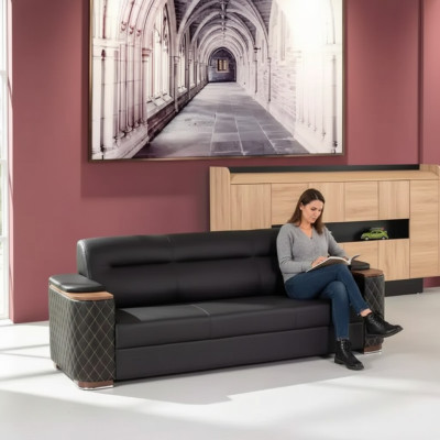 Büromöbel Dreisitzer Couch Schwarze Luxus Polstersofa Arbeitszimmer Neu
