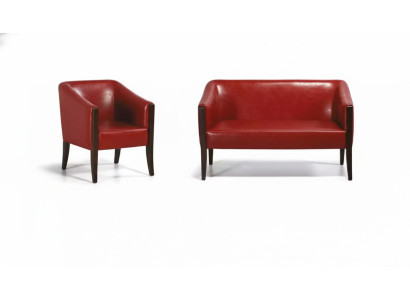 Rote Sofagarnitur Zweisitzer Moderner Sessel Designer Polster Luxus Set