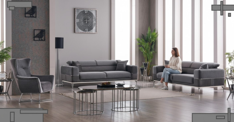 Luxus Sofagarnitur 331 Sitzer Wohnzimmer Set Grau Sofa Textil Möbel Neu