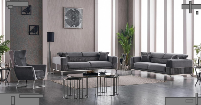 Luxus Sofagarnitur 331 Sitzer Wohnzimmer Set Grau Sofa Textil Möbel Neu