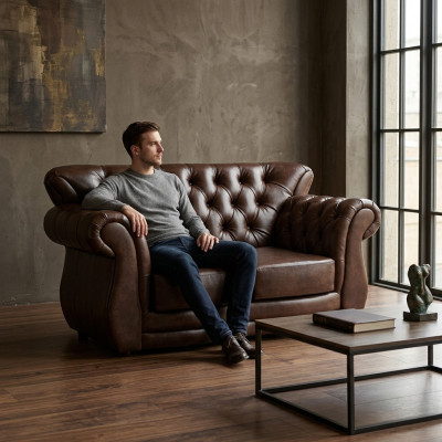 Sofa Chesterfield Luxus Couch 2 Sitzer Sofas Braun Ledersofa Couchen