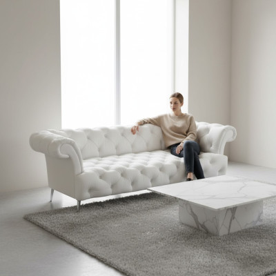 Chesterfield Sofa 3 Sitzer Luxus Couch Kunstleder Sofas Weiß Ledersofa