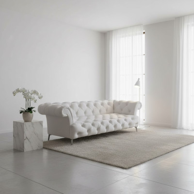 Chesterfield Sofa 3 Sitzer Luxus Couch Kunstleder Sofas Weiß Ledersofa