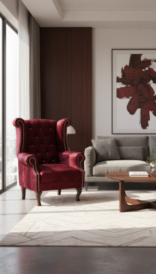 Ohrensessel Chesterfield Sessel Samt Rot Couch 1 Sitzer Modern