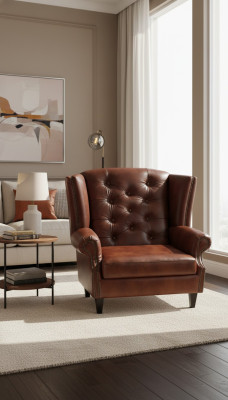 Luxus Ohrensessel Chesterfield Sessel Leder Braun Couch Modern Möbel