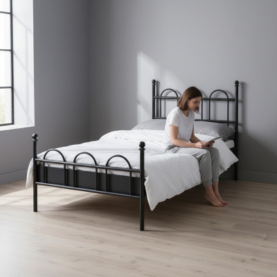 Schwarzes Metall Bett Klassisches Bettgestell Jugendzimmer Schwarz
