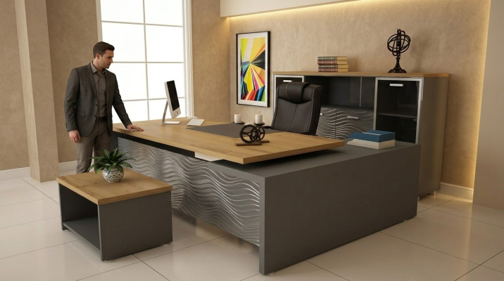 Hochwertiges, modernes Büro-Set aus robustem Holz in elegantem Stil 
