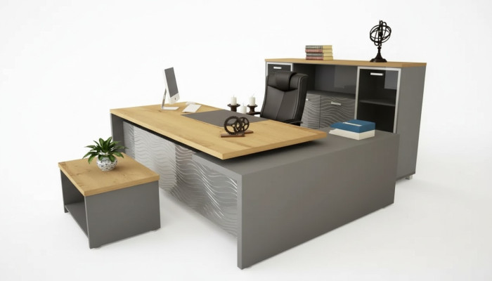 Hochwertiges, modernes Büro-Set aus robustem Holz in elegantem Stil 