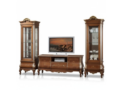 Klassische Wohnzimmerwand RTV 2x Vitrinen Massivholz Möbel TV-Regal Neu