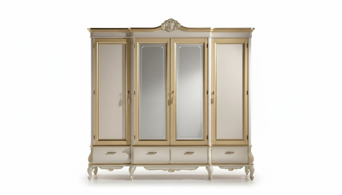 Klassischer Luxus Weißer Viertüriger Schlafzimmerschrank Holzmöbel Neu