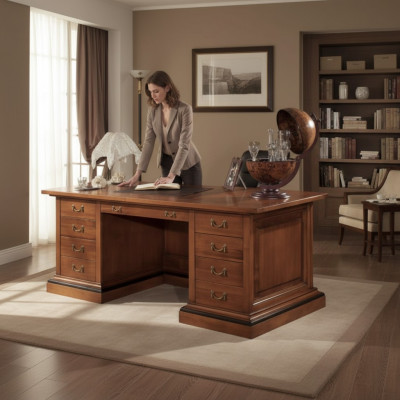 Brauner Massivholz Schreibtisch Klassische Büromöbel Arbeitszimmer Tisch