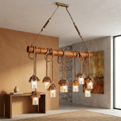 Moderner Holz Deckenleuchter Prunkhängeleuchter Deckenlampe Bambus Leuchter