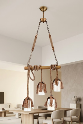 Lampe Bambus Deckenleuchter Lüster Kronleuchter Deckenlampe Glas Braun