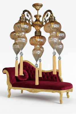 Lüster Deckenleuchter Kronleuchter Deckenlampe Lampen Glas Gelb Modern