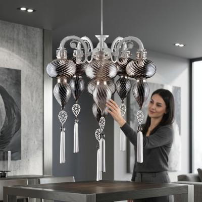 Deckenleuchter Lüster Kronleuchter Deckenlampe Lampen Glas Silber Neu