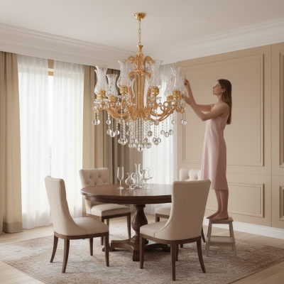 Luxus Deckenleuchter Lüster Kronleuchter Deckenlampe Kristall Gold Lampe
