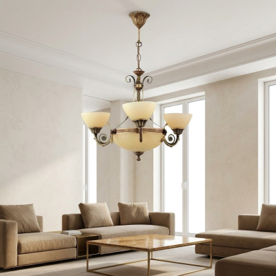  Deckenleuchter Lampe Deckenlampe Lüster Kronleuchter Glas Beige Art