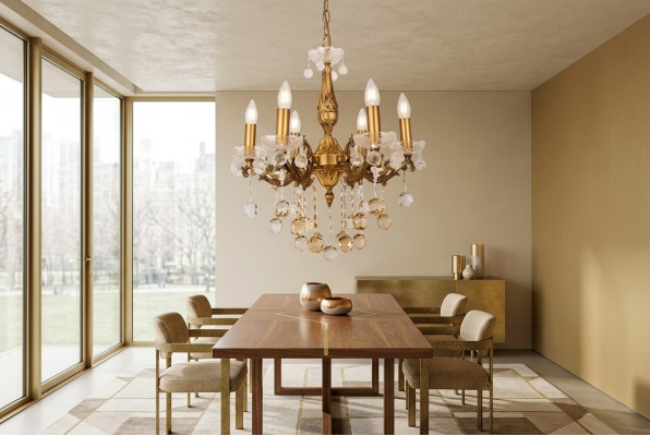 Kronleuchter Deckenleuchter Luxus Gold Deckenlampe Lüster Kristall Art