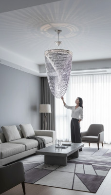 Kronleuchter Deckenleuchter Luxus Silber Deckenlampe Lüster Kristall