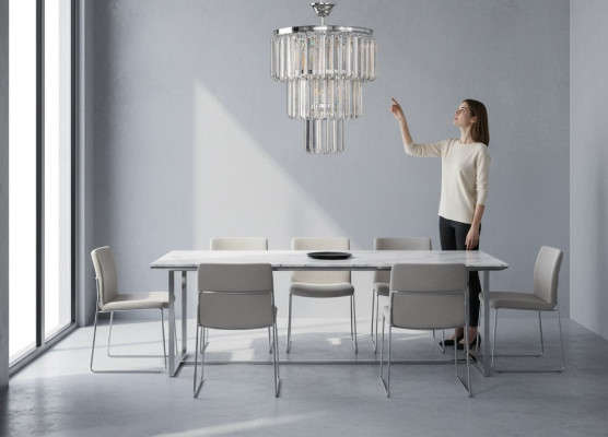 Kronleuchter Deckenleuchter Luxus Silber Deckenlampe Lüster Kristall