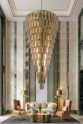 Kronleuchter Deckenleuchter Gold Deckenlampe Lüster Kristall 80cm Tropfen