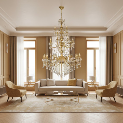 Luster Kronleuchter Deckenleuchter xxl Luxus Gold Deckenlampe Kristall