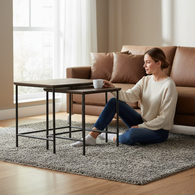 Luxus Beitelltische Kaffetisch Modern Holzitsch Komplettes Set Braun Neu