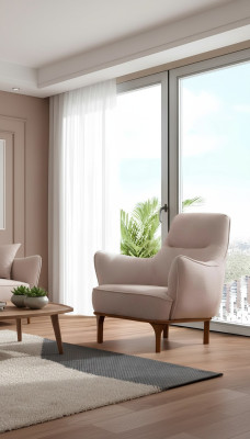 Moderner Sessel Cocktailsessel Ohrensessel Designer Möbel Beige Holzmöbel