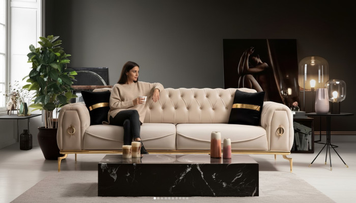 Modernes Chesterfield Sofa Dreisitzer Stoffmöbel Edelstahlmöbel Couch