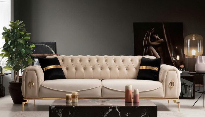 Modernes Chesterfield Sofa Dreisitzer Stoffmöbel Edelstahlmöbel Couch