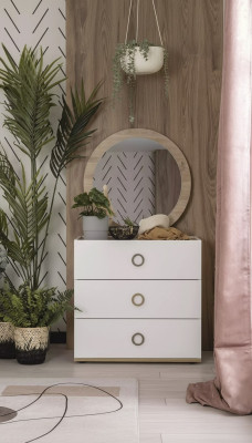 Gruppe Kommode mit Spiegel Kommoden Holz Weiß Schlafzimmer Schrank Set