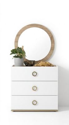 Gruppe Kommode mit Spiegel Kommoden Holz Weiß Schlafzimmer Schrank Set