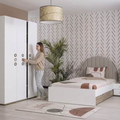 Kindermöbel Kinderzimmer Jugendbett Garnitur Bett Holz Weiß Set 3tlg