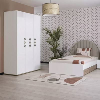 Kindermöbel Kinderzimmer Jugendbett Garnitur Bett Holz Weiß Set 3tlg