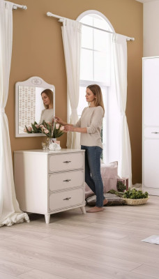 Gruppe Kommode mit Spiegel Schrank Holz Kommoden Sideboard Weiß Luxus