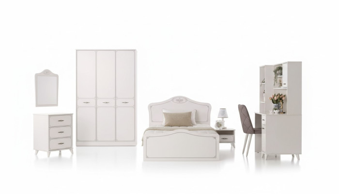 Komplette Jugendbett Funktionsbett Ausziehbares Set 8tlg Holz Weiß