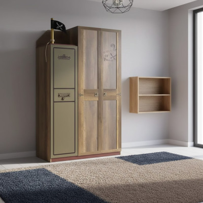 Pirat Holzschrank Luxus Kleiderschrank Schrank Kinder Holz Braun 3 Tür