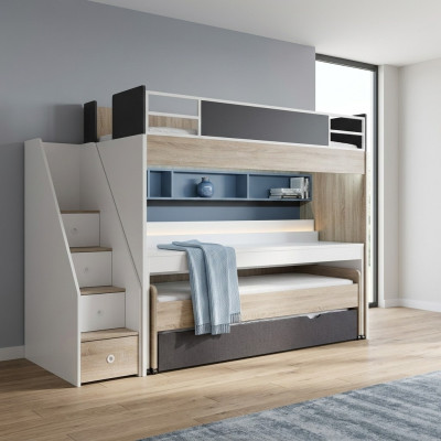Luxus Etagenbett Bett 3 Schlafplätze Multifunktionsbett Holz Hochbett Holz