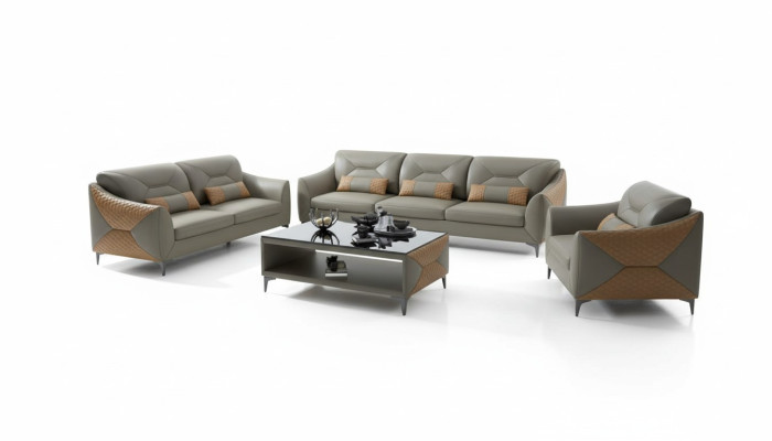 Garnitur Sofagarnitur Couchgarnitur 321 Sitzer Ledersofa Couch Grau