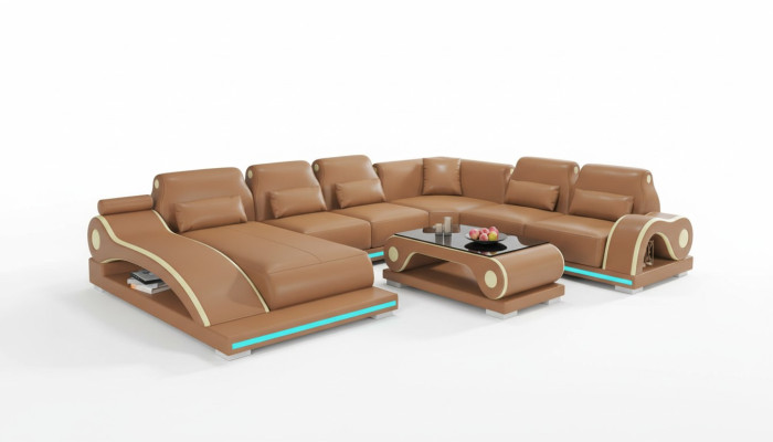 Wohnlandschaft XXL Sofa U Form Groß Ecksofa Ledersofa Braun Sofas Neu