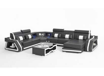 Groß Ecksofa Wohnlandschaft XXL Sofa U Form Ledersofa Schwarz Sofas