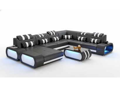 Moderne XXL Sofa U Form Groß Ecksofa Ledersofa Schwarz Kunstleder