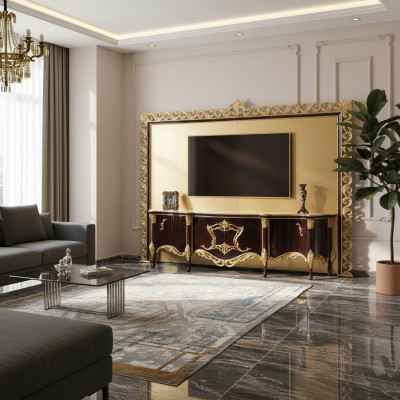 TV Ständer Sideboard RTV Lowboard Holz Gold Wohnzimmer Tisch Luxus