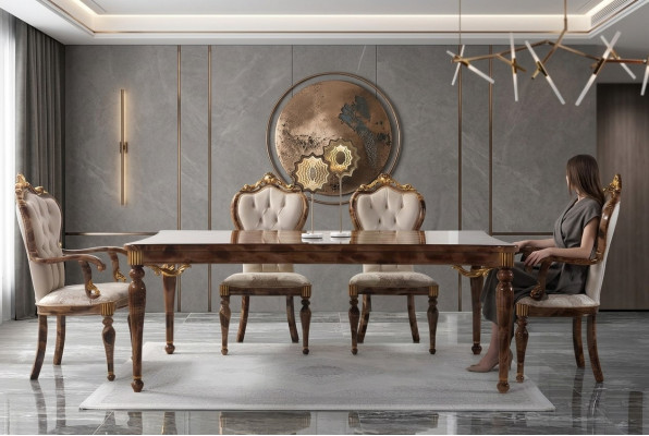 Klassische Essgruppe Essecke Esszimmer Esstisch Holz Set 7tlg Braun tisch
