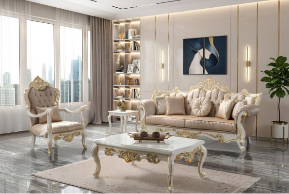 Stoffsofa Polstersofa Garnitur Sofagarnitur Grau Chesterfield Set Sofa