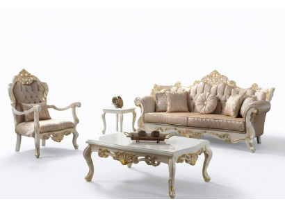 Couchgarnitur Garnitur Polstersofa Chesterfield Luxus Stoff Sofa Beige