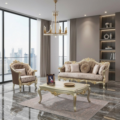 Stoffsofa Polstersofa Garnitur Sofagarnitur Beige Chesterfield Set